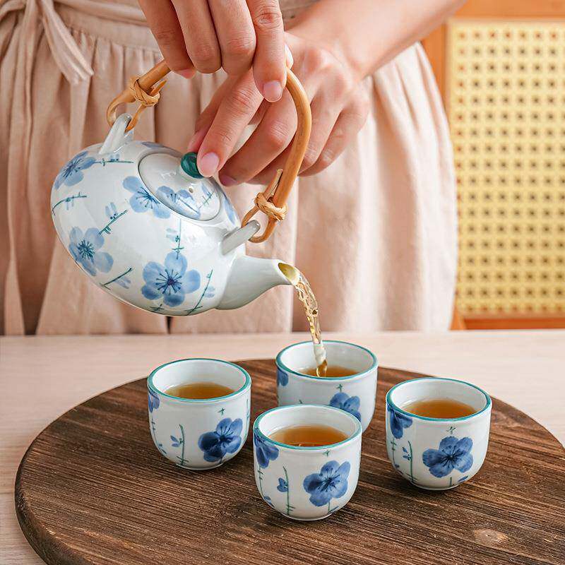 手绘冰梅茶器高温釉下彩茶具套装一壶四杯壶茶杯泡花茶简约茶具