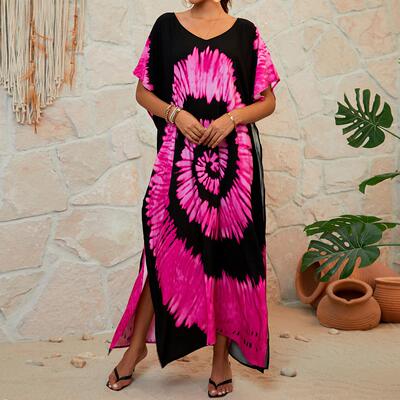 Cotton print beach top dress bikini top