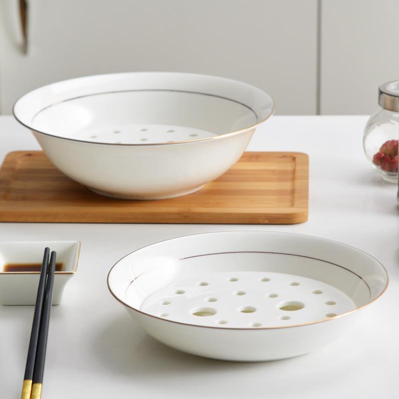 餐具饺子盘沥水双层盘家用捞饺子盘陶瓷10英寸大号圆形水饺盘商用