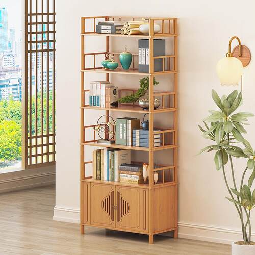 置物架简约中式博古架书架加高书柜茶房茶具多层落地收纳层架子带