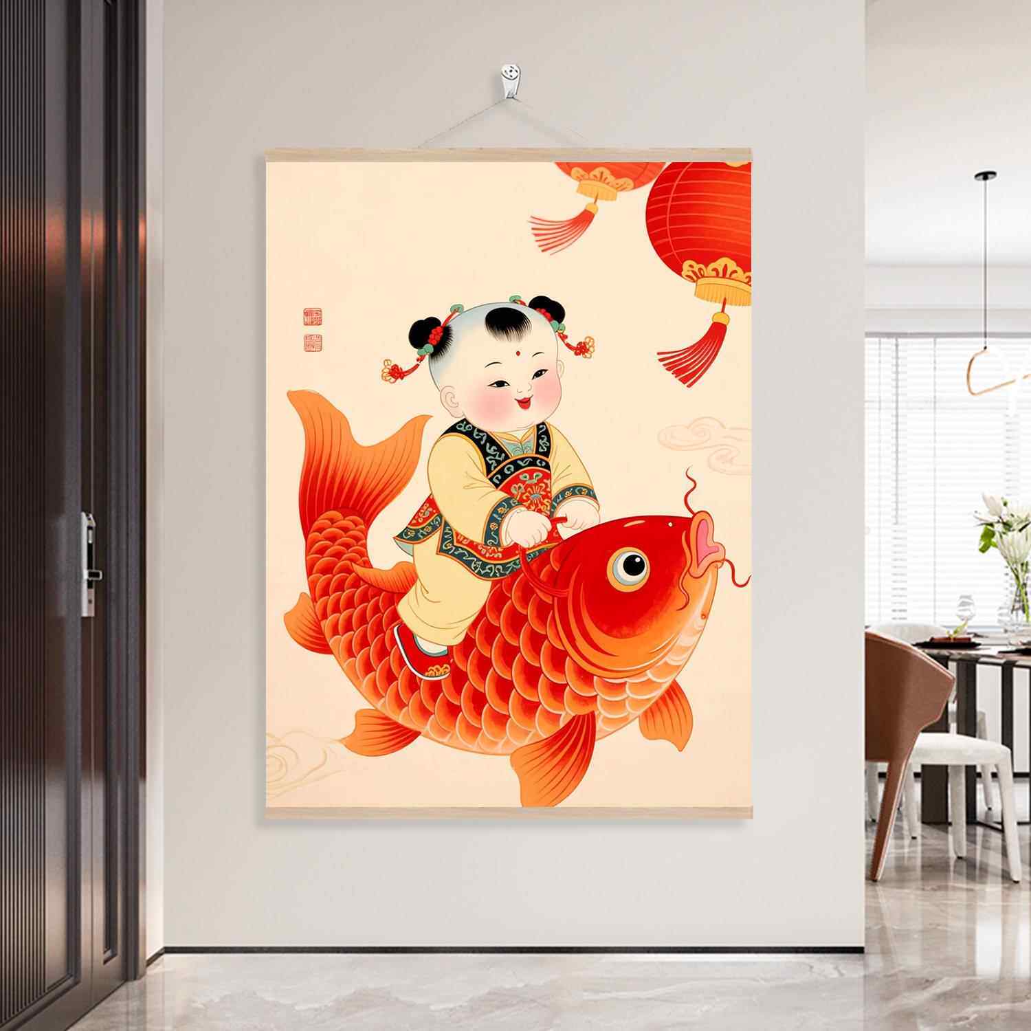 结婚床头年画娃娃送子图福娃龙凤胎宝宝求子助孕备孕婴儿挂画贴画