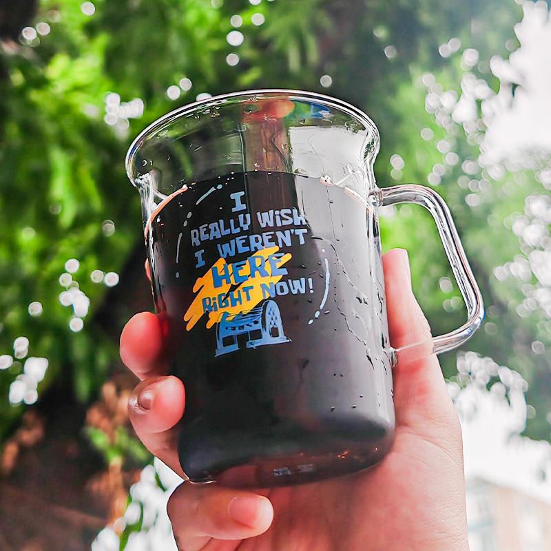 玻璃杯咖啡杯【章鱼哥的心声】原创高硼硅耐高温水杯把手杯子家用