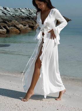 Long sleeved lace cardigan beach dress bikini sunscreen