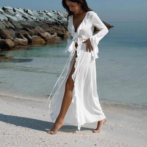 Long sleeved lace cardigan beach dress bikini sunscreen