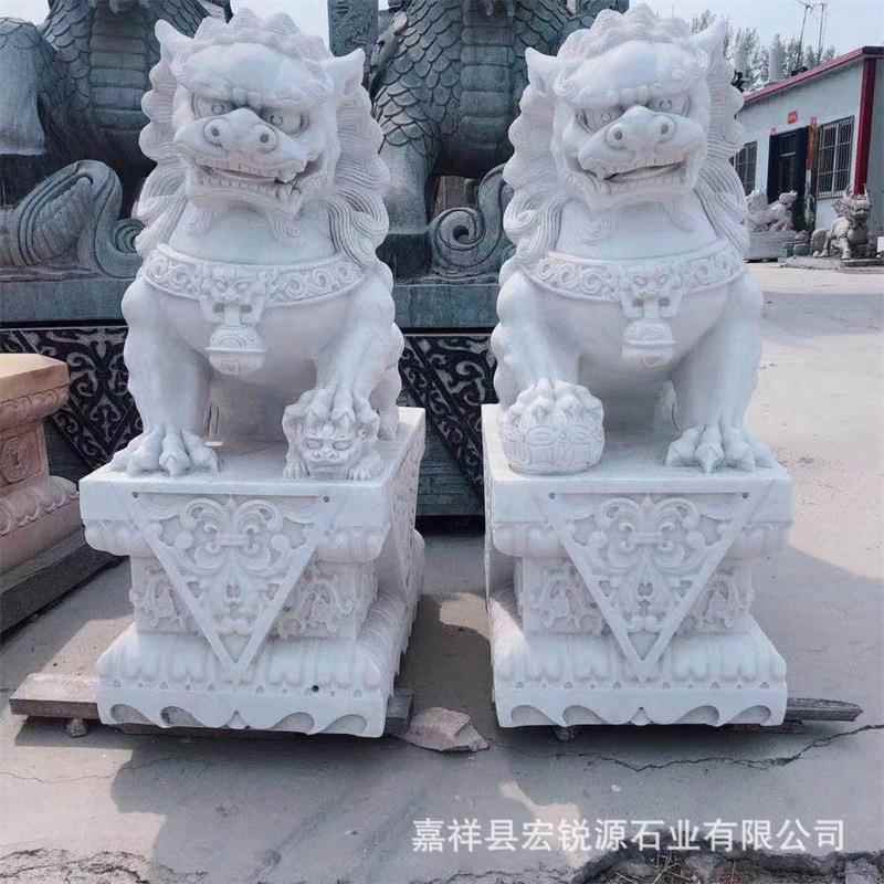 汉白玉成对石狮子银行家用别墅门口石雕石狮花岗岩1.5米石狮子