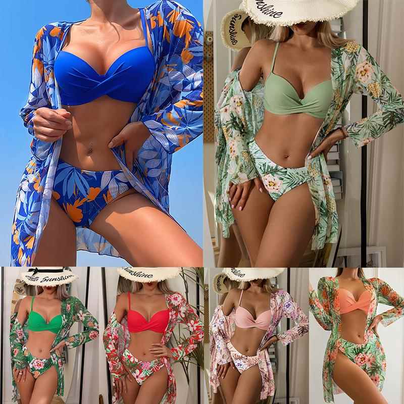 swimsuit three-piece summer tropical cross-gathered womens