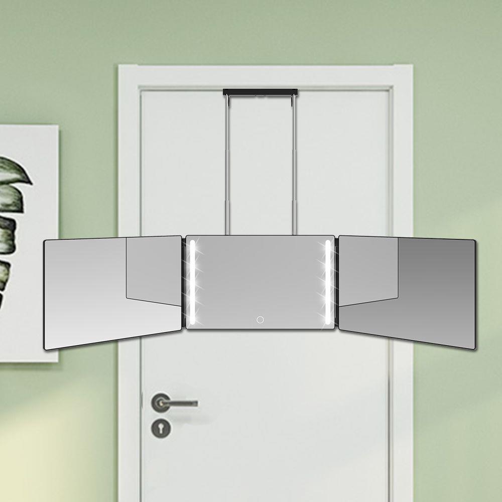 3waymirror三折镜可伸缩挂钩悬挂镜理发三面折叠化妆镜led