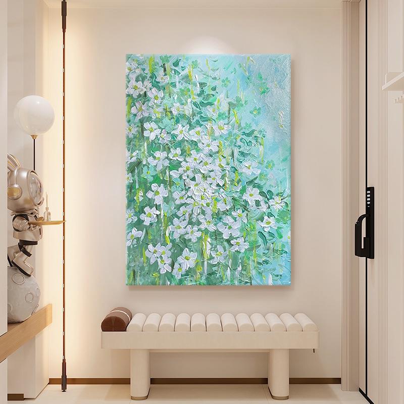 顺丰奶油风植物花卉客厅装饰画纯手绘油画艺术肌理画入户玄关纯油