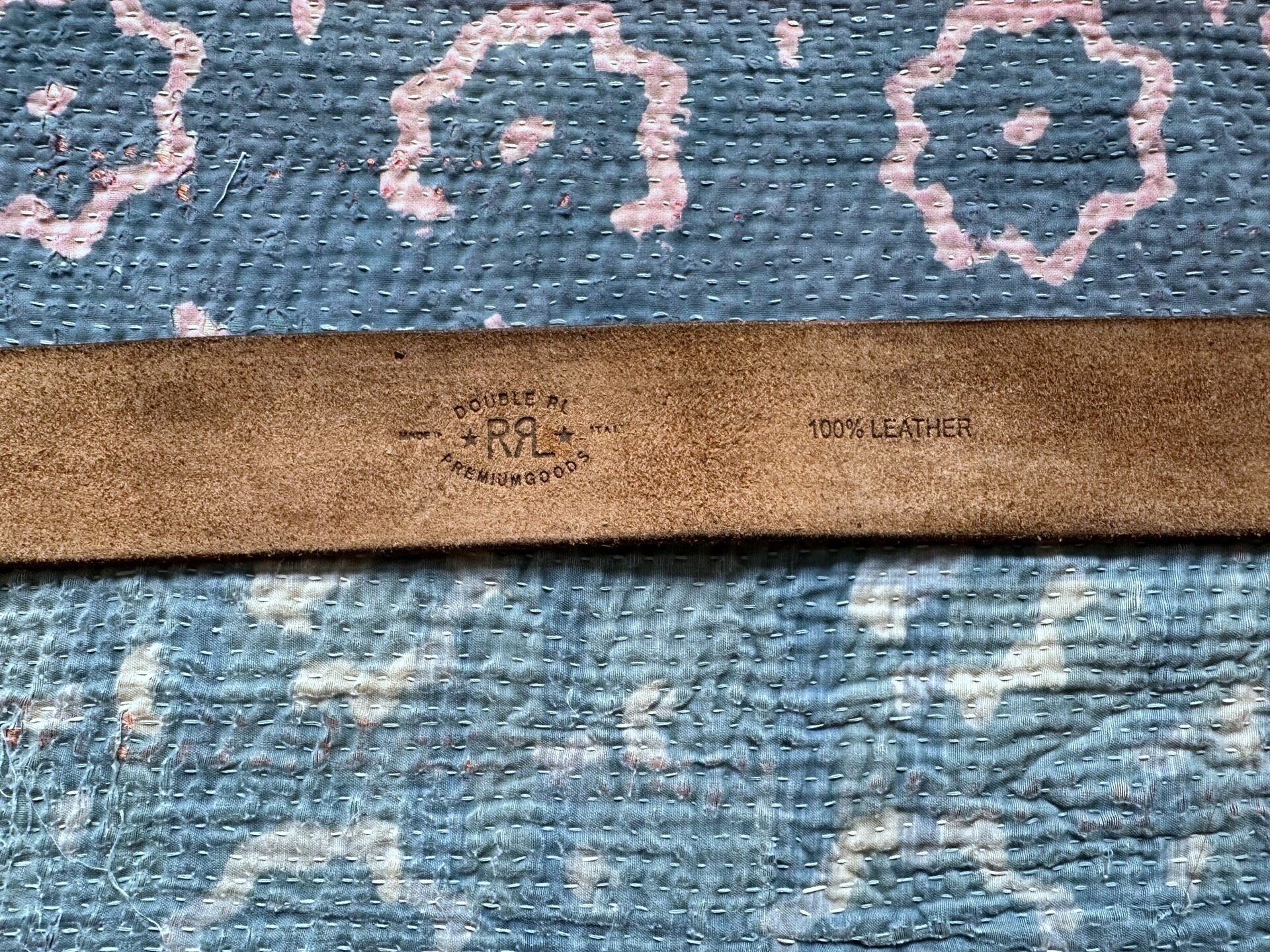RRL Brown Leather Round Buckle Belt — label