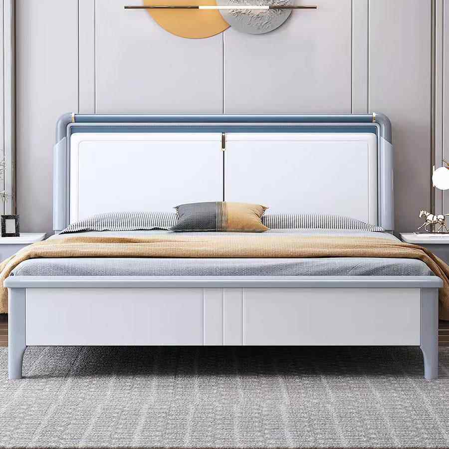 储全实木床现代简约白1VBB.8米1色.5米轻高奢双人橡木实木箱物婚