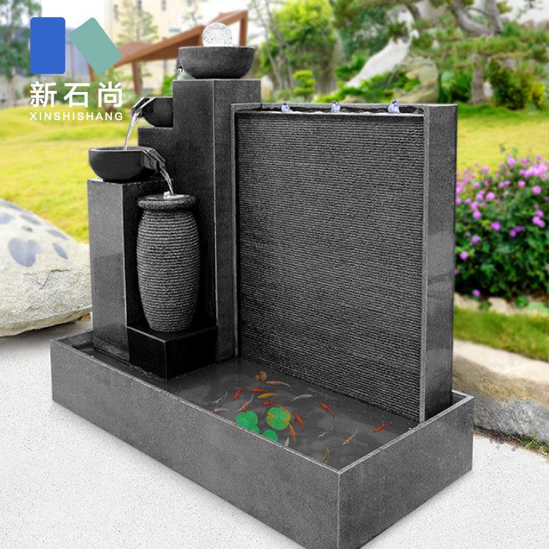 花岗岩水幕墙大型假山流水喷泉鱼池石雕摆件室内摆设花园庭院水景