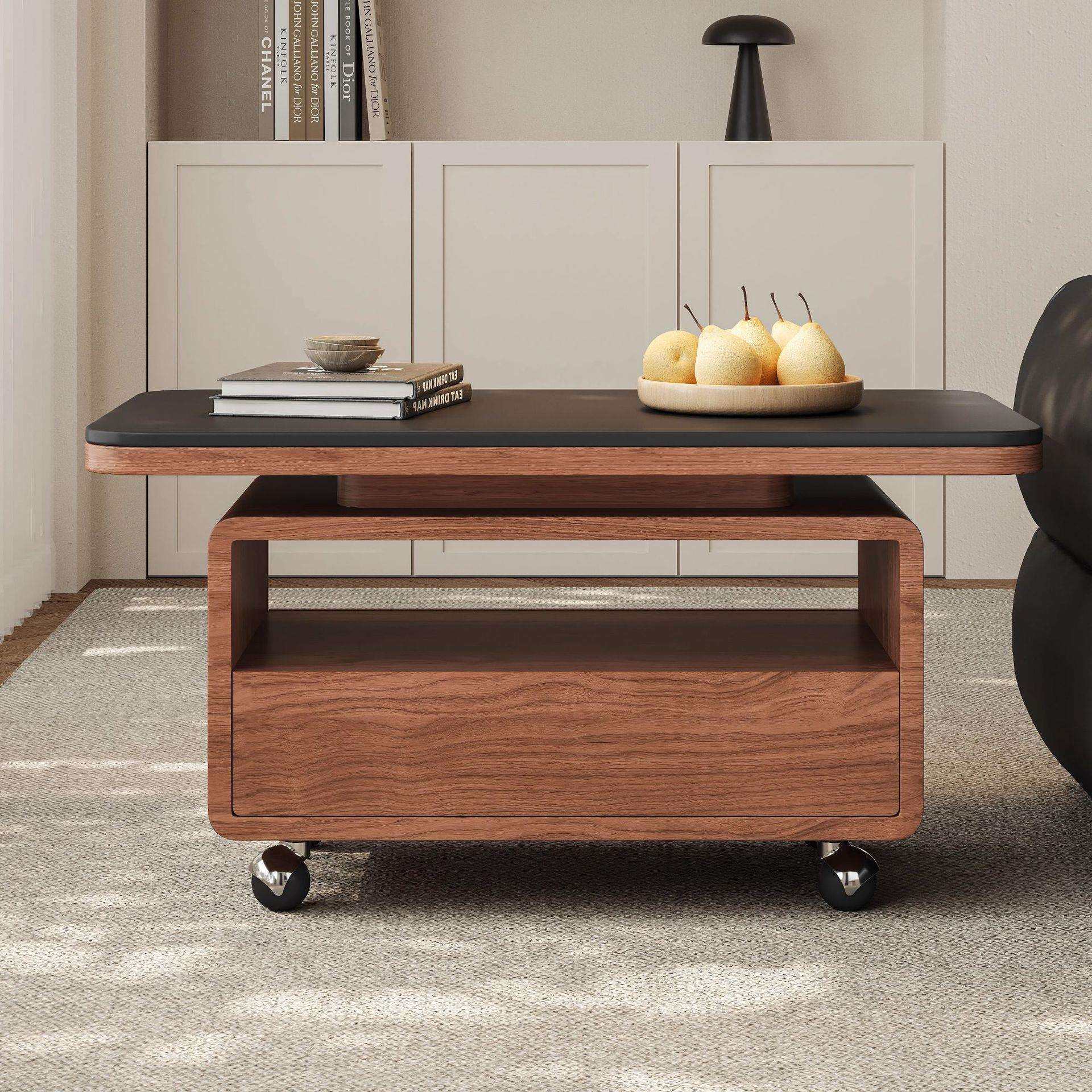 中古风实木沙发边几茶几桌客厅可移动岩板边柜角几2026新款小推车