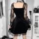 Lace Gothic Waist High Trim Dress Mini Black girlGrunge