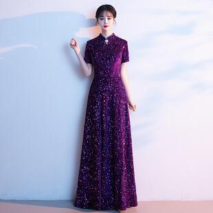 正品成人大合唱式团演出主服女长裙持人亮片指服挥装中民歌晚礼服