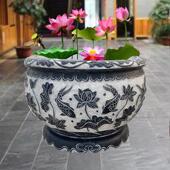 石雕鱼缸石头花盆水槽彷古青石水缸户外养鱼池流水盆庭院石缸摆件