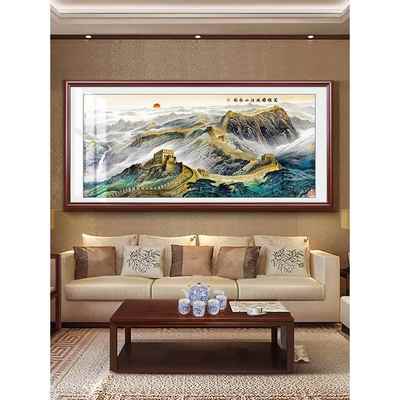万里长城画靠山图挂画绿色山水画无水客厅沙发背景壁画招财装饰画