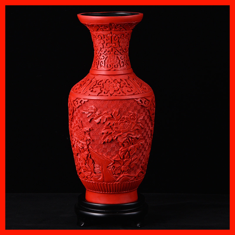 包邮中国扬州12寸漆器剔红雕漆花瓶博古架装饰品特色脱胎摆件礼品