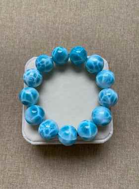 天然海纹石手链龟背纹大颗粒男女款单圈拉利玛圆珠手串规格18.4mm