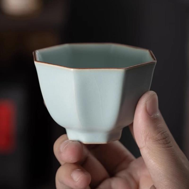 汝窑主人杯开片冰裂纹可养陶瓷茶杯个人茶杯可写字定制汝瓷品茗杯