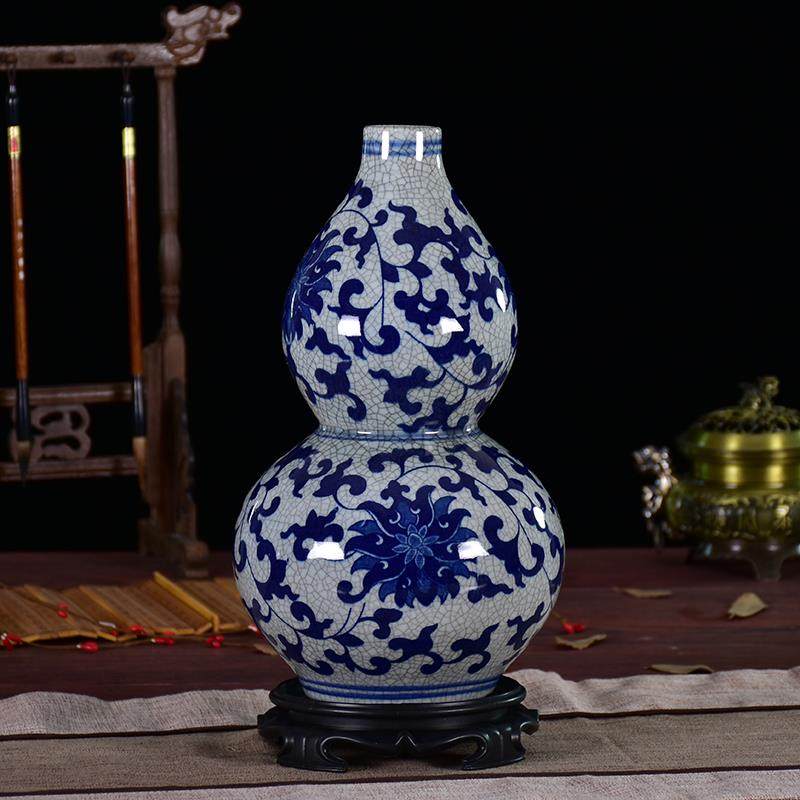 正品景德镇陶器仿官窑青瓷花瓷花瓶客摆件裂纹釉古复古家厅居装饰
