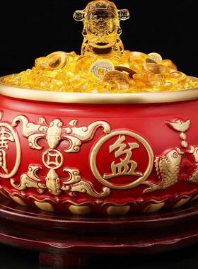 聚宝盆摆件招财聚财纯黄铜米缸存钱罐客厅玄关店铺开业礼品大号