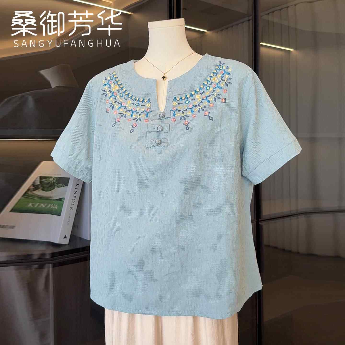 国风妈妈夏装2026新款棉麻套装洋气中老年女装夏季新中式短袖T恤