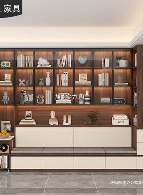 转角落卡书柜组合AEK储座物带抽屉展示柜现代简约地一整体墙书架