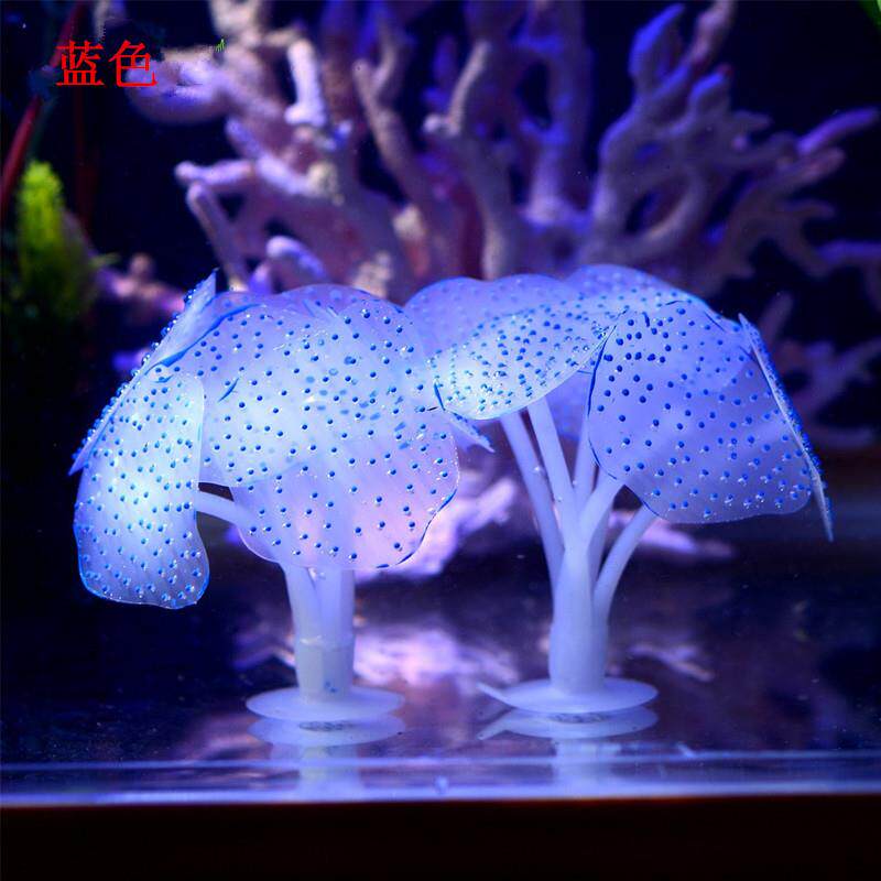 水族箱荧光夜光珊瑚鱼缸造景创意USB水母软体DIY吸盘硅胶盆景