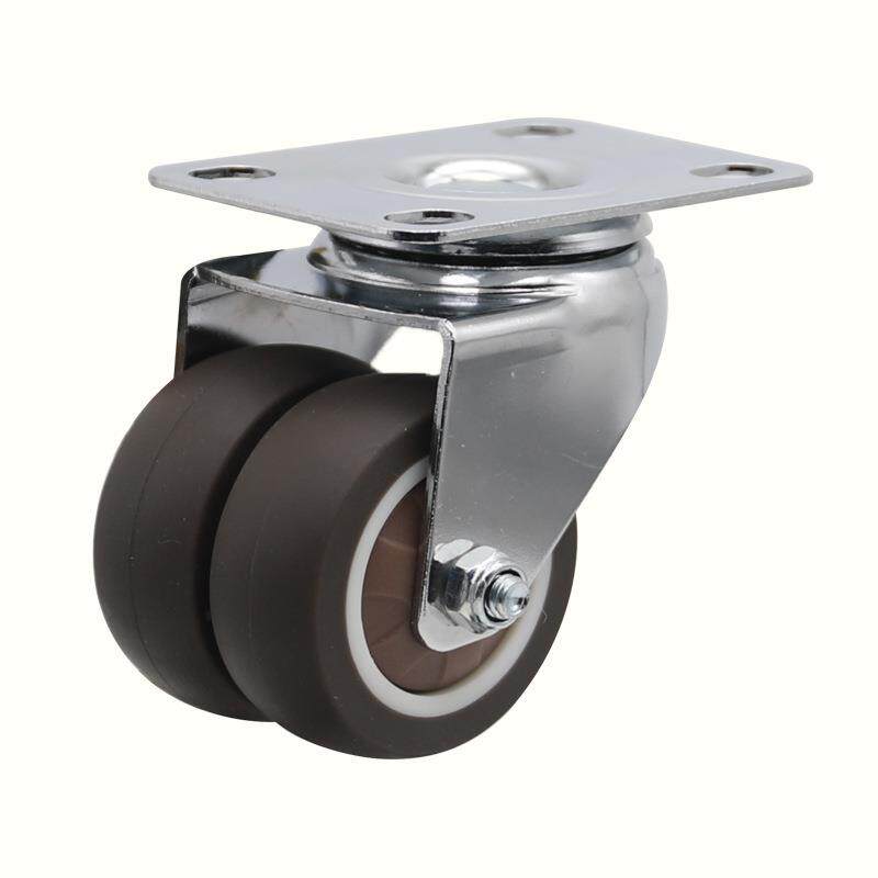 咖啡色挂铬轻型加厚底板单轴双轮TPR橡胶静音防松万向刹车轮