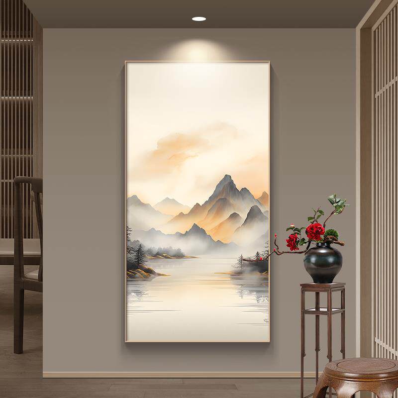 西户西墙山水画 画进门玄关挂画 画办公室背景墙竖版装饰画 画新