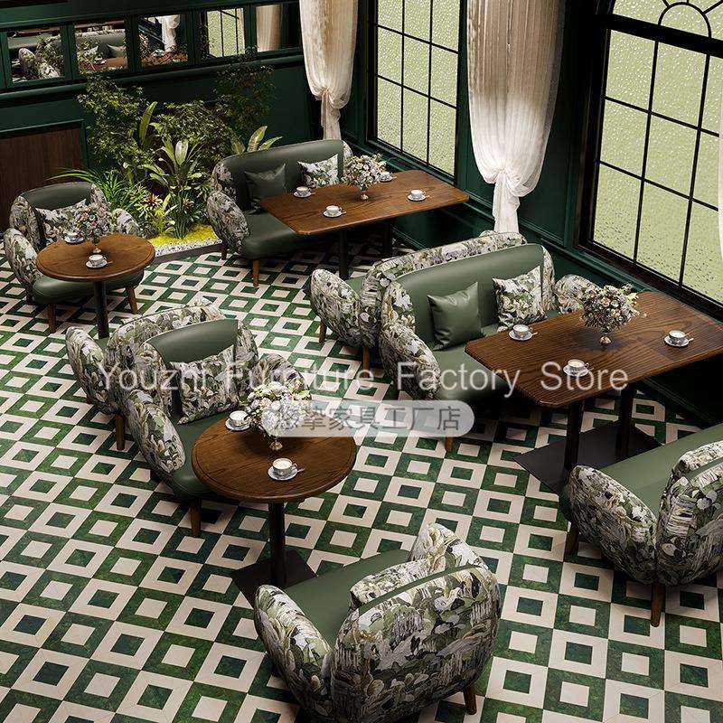 复古YZ-8808氏沙中发椅古西餐厅餐桌椅组合中古休闲桌洋椅南风布