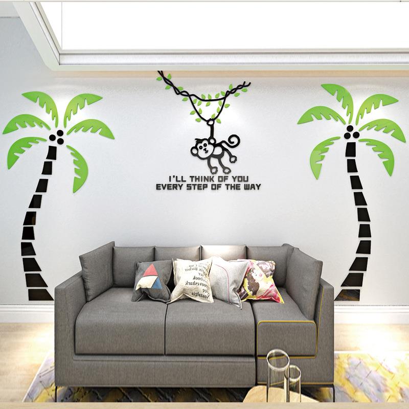 卡通椰子树墙贴立体亚克力墙贴画客厅沙发电视背景墙装饰贴纸图片