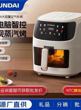 HYUNDAI韩国空气炸锅6L大容量智能彩屏调温调时 白色升级可视款
