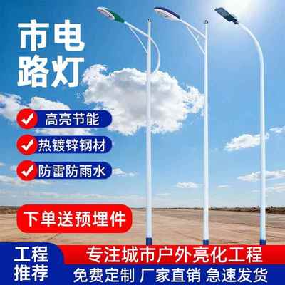户外LED市电路灯6米市政工程道路照明高杆灯新农村建设路灯杆直杆