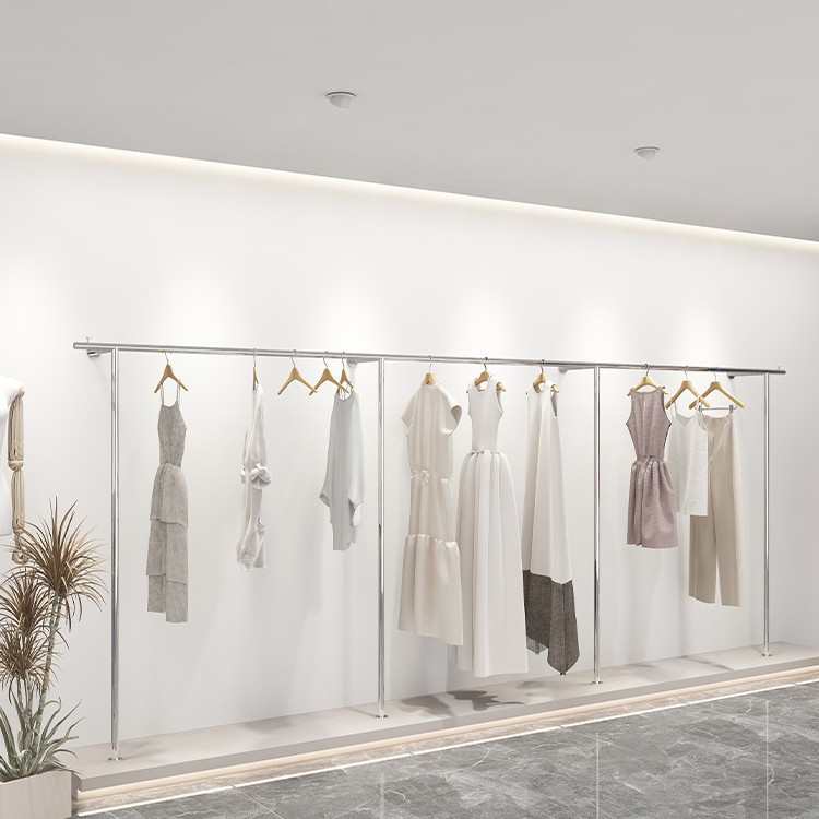 加厚不锈钢服装店展示架上墙简约女装童装挂衣架杆陈列货架壁挂式