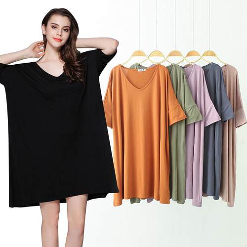 Women's Solid V-Neck Nightgown - Soft Comfortable Casual