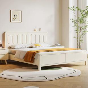 北欧白色全实木床现代简约奶油风格1.8米双人床1.5主卧公主储物床