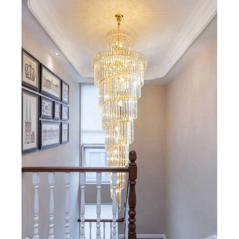 跃层客厅水晶灯楼梯楼中楼中欧式楼梯别墅旋转空楼复式吊灯吊灯长