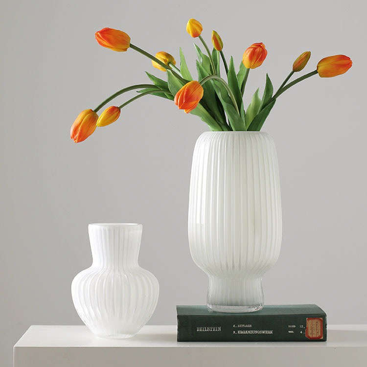 isn风花瓶玻璃花盆白色高级感轻奢水培养插花客厅桌面装饰摆件