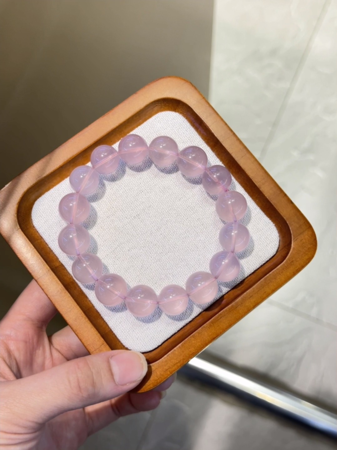 蜜桃色粉晶全净体果冻马粉水晶手串 卡13-13.5