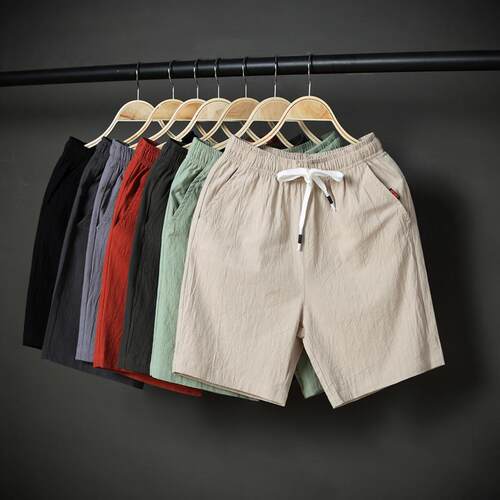 Men's shorts, summer trendy cotton and linen shorts, men's