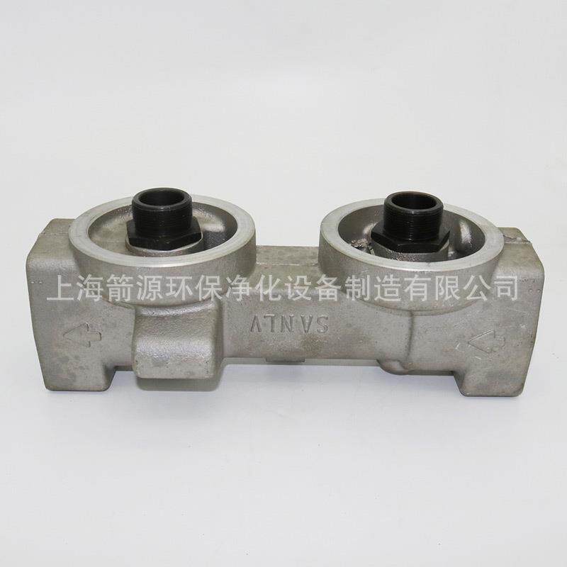 螺杆式压缩机配件油滤底座W13145双滤座 法兰连接 机油滤芯底座