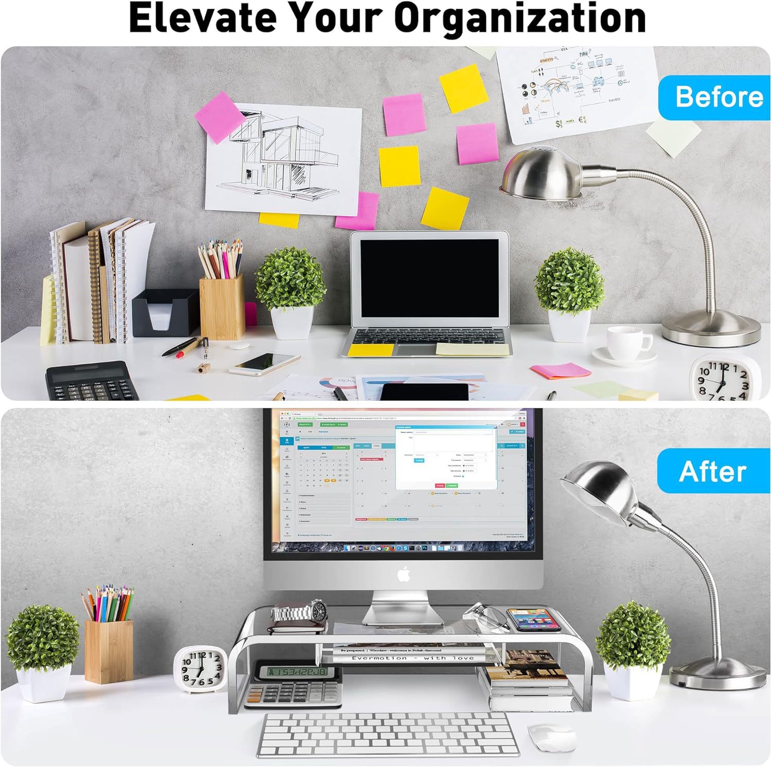 带抽屉的电脑亚克力显示器支架立管 - 20.5 英寸(约 51.6 厘米)