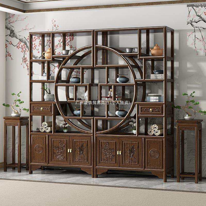博古架茶具架玄关展示柜实木多宝阁新中式屏风隔断客厅茶室置物架