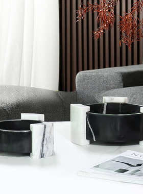 现代简约高端几何大理石收纳果盘 样板间客厅酒店餐厅摆件