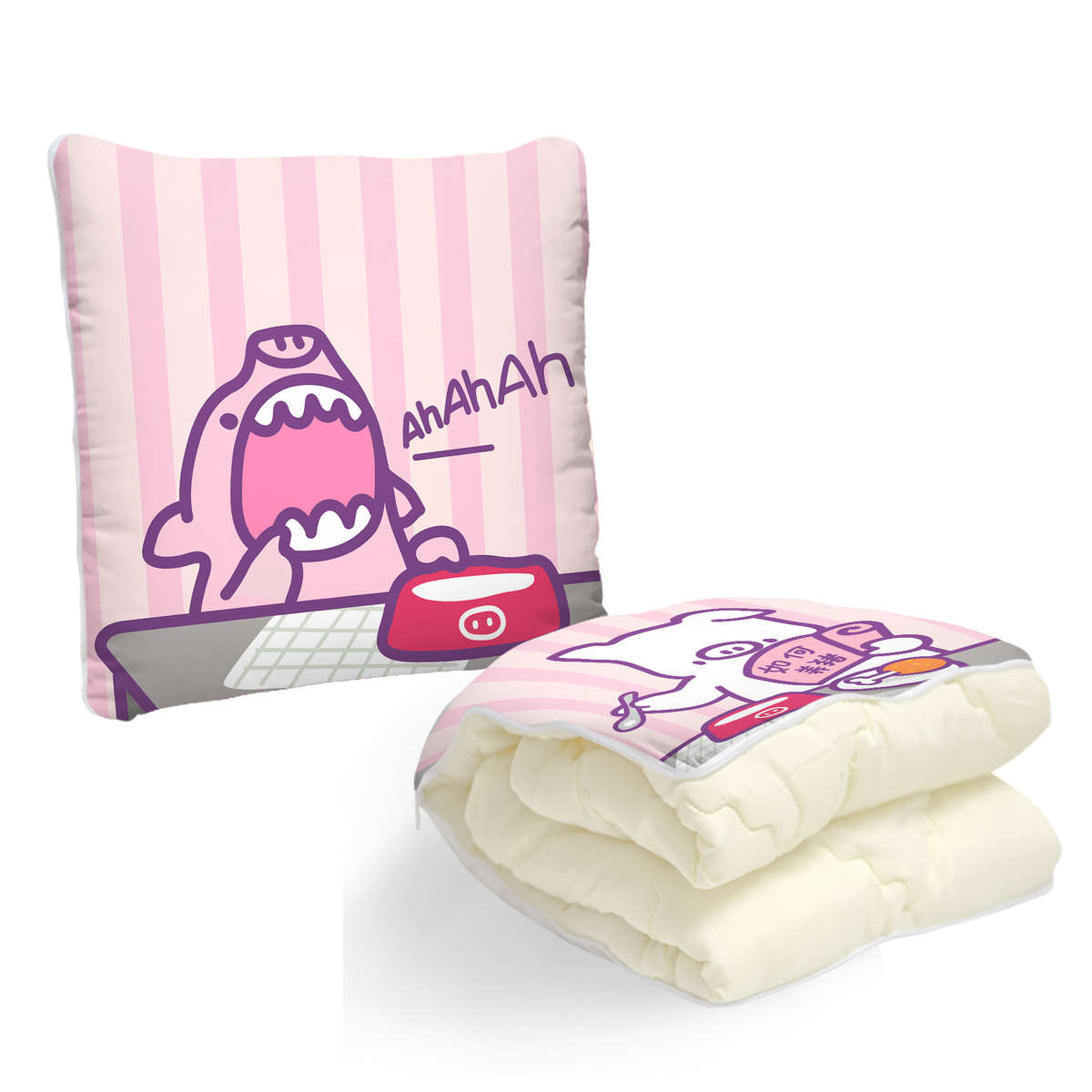 如何养猪抱枕被｜必易文创小丧居仿棉麻靠垫保暖办公室午睡抱枕毯