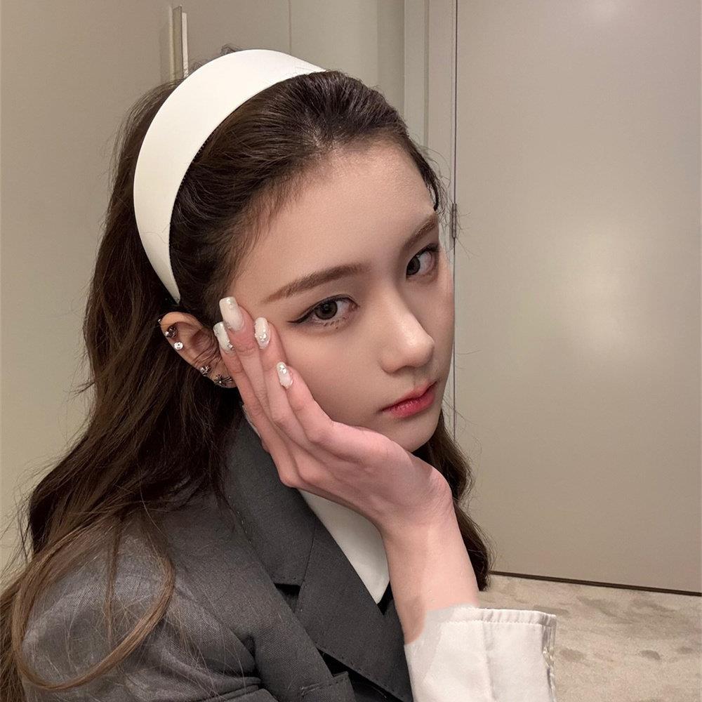 韩国新款宽版缎面白色发箍ins甜美少女风高级感发箍发饰