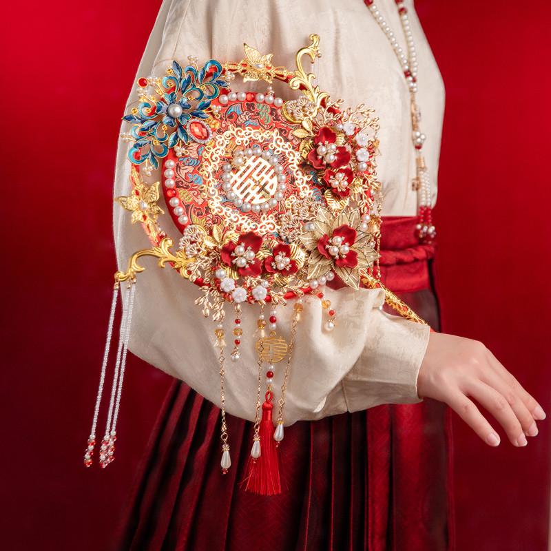 团扇新娘结婚重工中式婚礼出嫁配明制婚嫁手工材料包喜扇