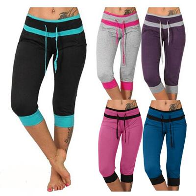 Women's high waisted cropped pants with contrasting colors