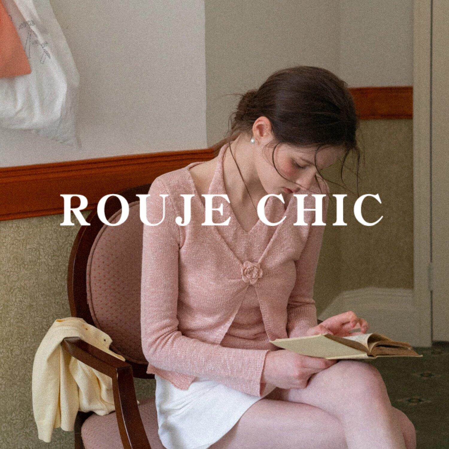 法国rouje chic立体花朵假两件挂脖针织衫女春季气质温柔长袖上衣